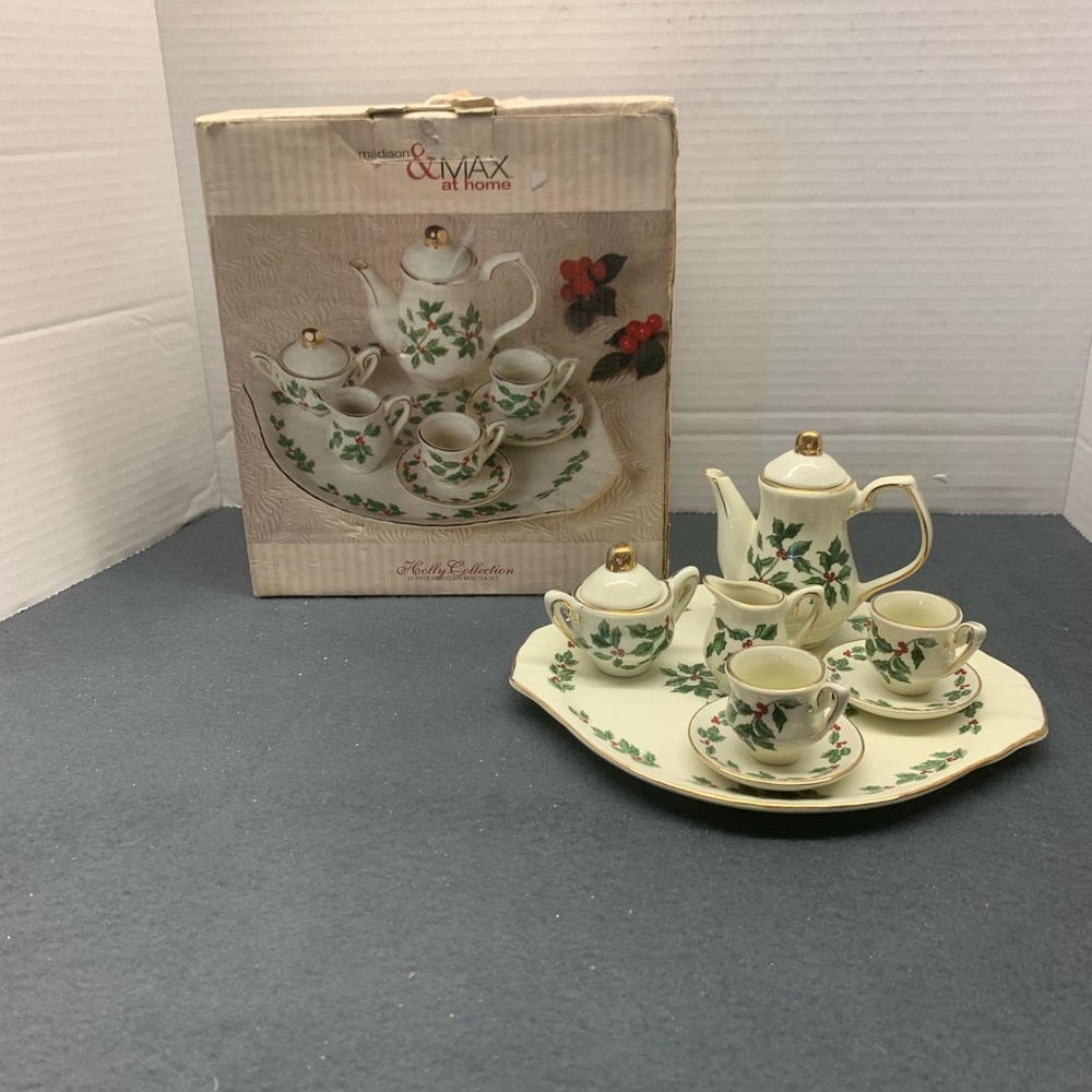 Vintage Miniature Tea Set Gold & Ivory Holly Collection